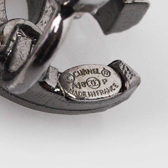Chanel Ruthenium Metal Crystal CC Clip On Earrings - Picture 5 of 5